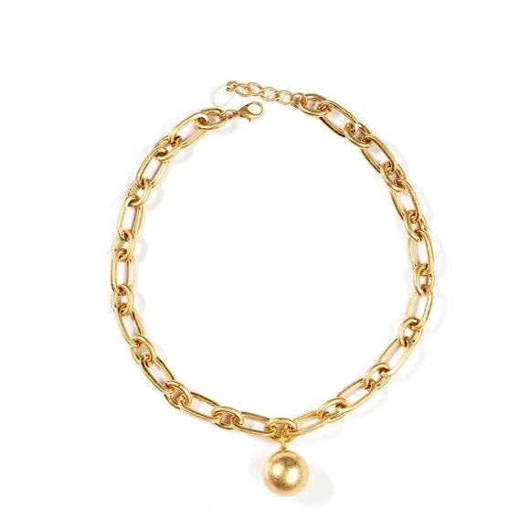 Zara Ball and Chain Matte Textured Gold Pendant Oval Circle Link Necklace Metal